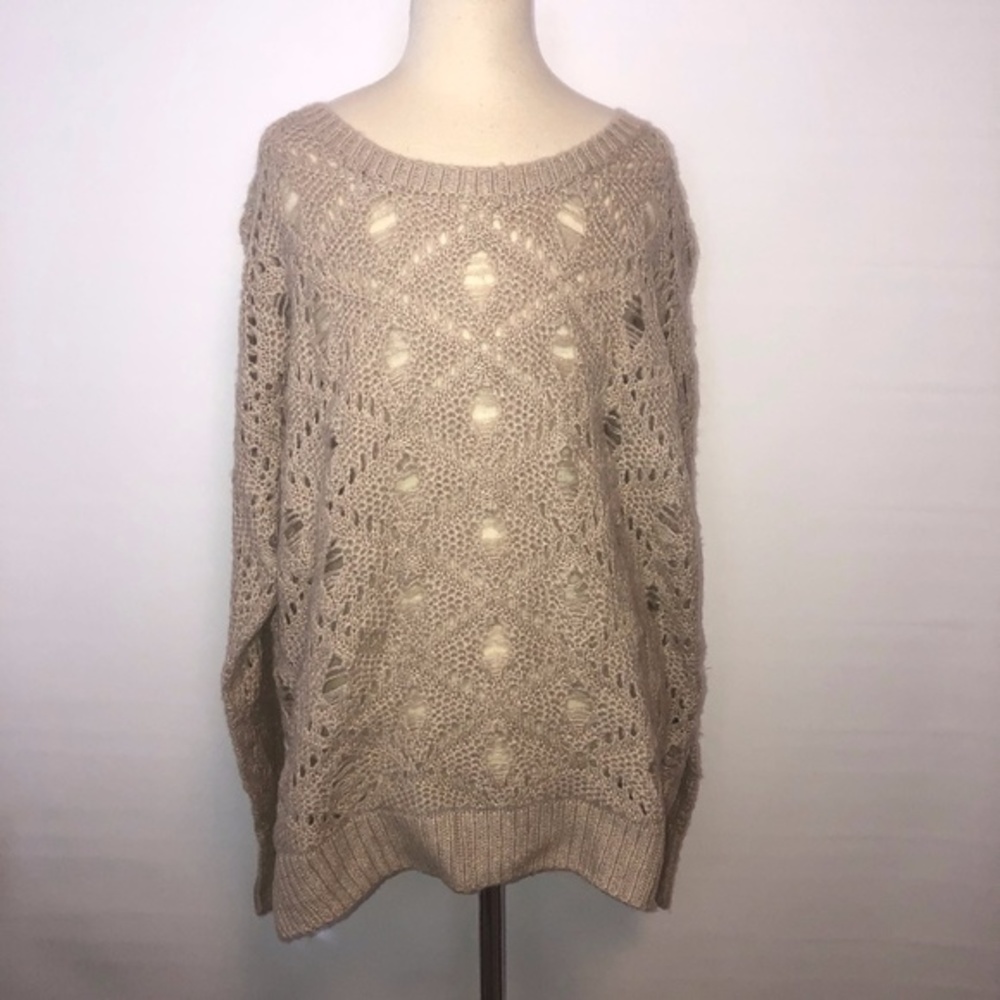 POL Beige Open Knit Sweater Pullover Shirt Top Sma